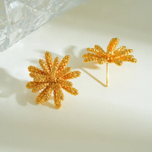 Boucles d'oreilles en acier inoxydable 304 plaqué or 18 carats, électroplaquage sous vide, motif d'épi de blé 3D, pour femmes, style quotidien, festival, rue - Product Image 3