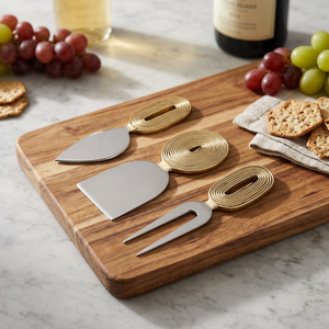 Premium Stainless Steel <b>Cheese</b> <b>Knife</b> <b>Set</b> With Brass Coil Handle Elegant Design For Serving <b>Cheese</b> And Appetizers - Product Image 1