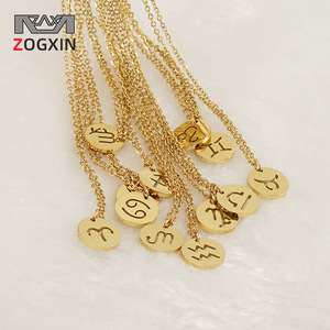 Zogxin Constellation Necklace 18K Gold Plated Stainless Steel Round Pendant For Women Fashion Jewelry <b>Gift</b> - Product Image 1