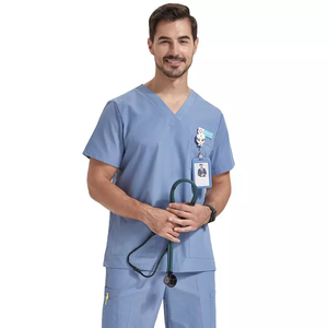 半袖トップスジョガーパンツ医療病院看護男性スクラブセットスパンデックス看護師白いユニフォーム - Product Image 3