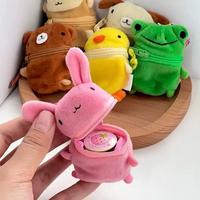 Dompet Koin Kawaii Tas Penyimpanan Earphone Mini Gantungan Kunci Hewan Kelinci Beruang Lucu Hadiah Ulang Tahun untuk Anak Perempuan dengan Resleting