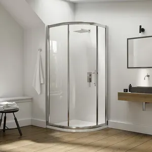 ห้องประตูห้องอาบน้ำกระจกนิรภัยแบบเลื่อนเป็นรูปครึ่งวงกลมแบบใส