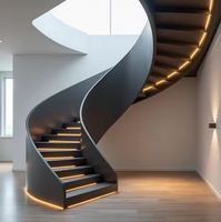Escalier courbé de style européen, escalier courbé intérieur avec main courante en bois