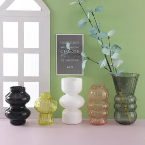 56H Einfache vertikal gestreifte Farbe Glasvase Tulpen glas Blumenvase Wohnkultur