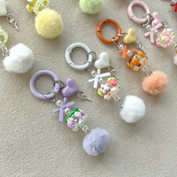 Nieuwe Creatieve Metalen Pom-pom Telefoon Charm DIY Geknoopte Ketting Lichtgevende Fruitvormige Olie-druppel Kralen Schattige Charms Sleutelhangers