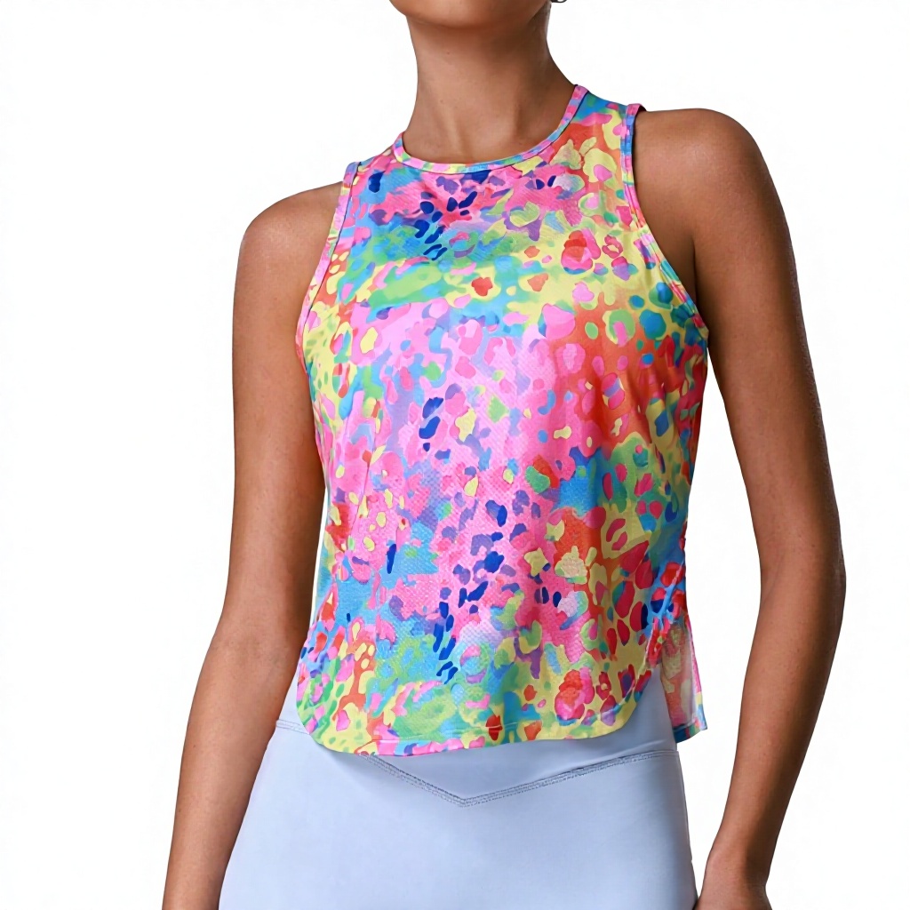 Summer Ice-feeling Printed Sleeveless Sports Blouse Vessal-style Outer Wear Fitness Yoga Clothes Quick-drying Top