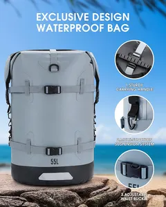 35L 55L 85L PVC Waterproof Backpack Heavy Duty Roll Top Sealing With Reflective Belt