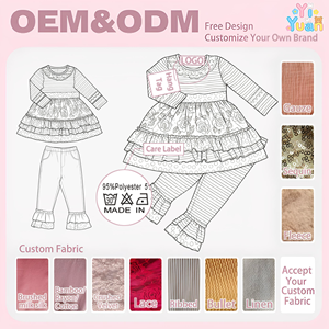 Girls Mixed Print Boutique Matching Set Floral Tiered Ruffle Dress With Polka <strong>Dot</strong> Ruffle Flare Leggings Breathable Knit Outfit - Product Image 2