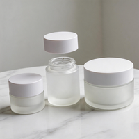 Emballage cosmétique de luxe avec logo personnalisé, 20, 30, 50, 100 g, oz, ml, pot en verre transparent givré pour crème pour les yeux, le visage et le corps, avec couvercle en plastique