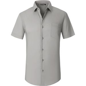 เสื้อเชิ้ตเดรสแขนสั้นผู้ชายผ้าฝ้ายยืดกระดุมติดกระเป๋า ป้องกันรอยยับ - Product Image 1