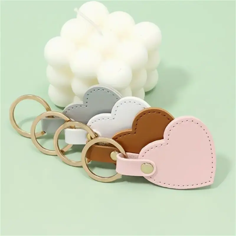 Heart Shape PU leather love keychain pendant car accessories with Ring for fresh bag decoration