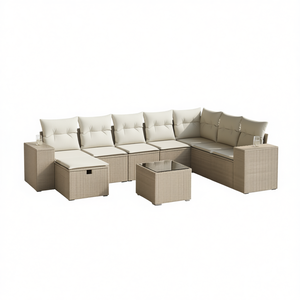 Grand ensemble de canapés de jardin beige en polyrotin avec structure en acier, 6 places, mobilier d'extérieur au design contemporain - Product Image 1
