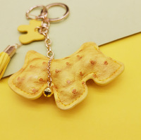 Porte-clés en cuir avec breloque chien Scottie, pompon, pendentif de sac, motif autruche, doré, mignon, vente en gros, personnalisé, OEM, ODM