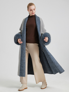 QC25009 Giacca <span class=keywords><strong>Lunga</strong></span> in Lana di Lusso da Donna, Stile Vintage Traspirante con Cintura e Vera <span class=keywords><strong>Pelliccia</strong></span> di Volpe, Moda Invernale - Product Image 2