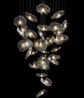 Lámpara de Araña Moderna de Cristal Transparente, Estilo Industrial, Acabado Dorado y Plateado, LED con Control Remoto, para Hotel o Restaurante