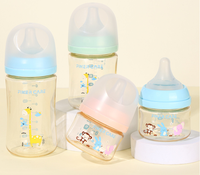 Biberon à large ouverture avec motif de dessin animé, tétine en silicone anti-colique, débit variable, 330 ml, sans poignée