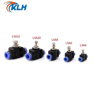 KLSA Series Pneumatic 1 Touch Union Straight Air Flow Controller Speed Control Valve With Push-to-connect Fittings LSA4/6/8/10