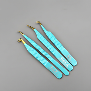 Ensemble de pinces professionnelles en acier inoxydable pour extensions de cils avec pointes lisses, prise en main parfaite, options bleu et or - Outils et fournitures pour cils - Product Image 6