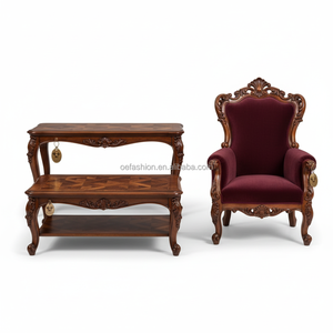 Fauteuil de luxe OE-FASHION en bois massif sculpté à la main, velours bordeaux, dossier haut, pour salon, hôtel, villa - Product Image 5