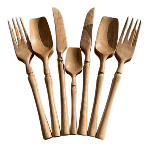 Cuillère et fourchette en bois à poignée design Ensemble de cuisine en bois de table Restaurants Hôtels Vaisselle Cuillère en bois - Product Image 5