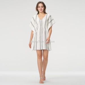 Nouvelle Robe d'Été Personnalisée 2025 pour Femme – Vente Flash – Mini-Robe Rayée Décontractée en Lin et Coton Tissé et Antistatique - Product Image 1
