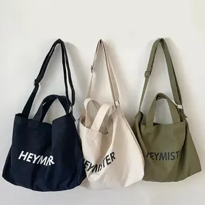 Recycled Customized bag with zipper Fashion new Design Large Cotton Canvas Shopping Messenger Tote Bag with Adjustable handle