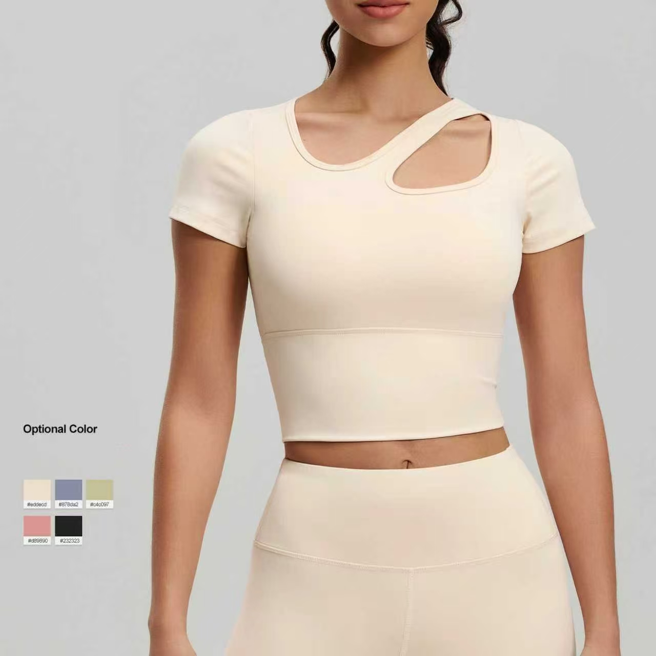 Cross Border Yoga Clothing for Women, Breathable Yoga Short Sleeved with Chest Cushion, Yoga Top, Elastic Slimming Fitness Suit