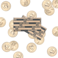 Enveloppes plates pré-imprimées en kraft pour pièces de monnaie en dollars, contiennent 25 pièces d'une valeur de 25 $, manchons à rayures noires pour l'enroulement des pièces de monnaie pour banque