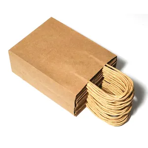 Бесплатные образцы экологически чистые персонализированные небольшие бумажные подарочные пакеты для вечеринок коричневые пакеты из крафт-бумаги с ручками оптом