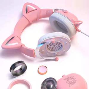 Audífonos para Juegos <span class=keywords><strong>ONIKUMA</strong></span> X11 Desmontables con Orejas de Gato Rosadas, Cancelación de Ruido, Cableados para PS4 con Luz LED RGB - Product Image 3