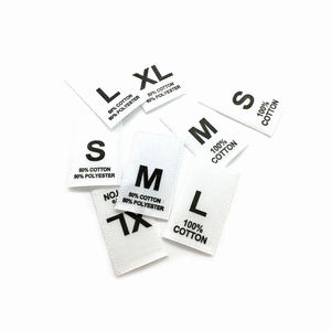 直剪编织缎面面料标签，带定制名称印花<span class=keywords><strong>S</strong></span> M L XL XXL尺寸护理脖子标签服装 - Product Image 1