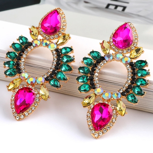 Fashion Wedding Party Jewelry Luxury Colorful Crystal Dangle Earrings for Women 2022 Boho Vintage Ear Accessories Wholesale