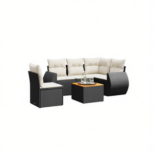 Ensemble de canapés de jardin en crème noire avec structure en rotin PE et coussins en mousse haute densité, design contemporain, imperméable - Product Image 1
