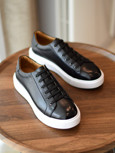 Sneakers in Pelle Nera Fatte a Mano Stile Britannico Retrò da Uomo Mychonly, <span class=keywords><strong>Scarpe</strong></span> Casual alla Moda con Suola Spessa - Product Image 2