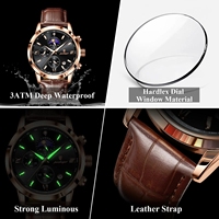 Jam Tangan Bisnis Mewah POEDAGAR 882 Tali Kulit Kronograf Tahan Air Olahraga Quartz untuk Hadiah Pria Relogio Masculino