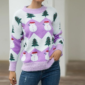 <span class=keywords><strong>Pull</strong></span> en tricot décontracté à col rond pour femmes, motif bonhomme de neige en fausse fourrure de vison, automne-hiver - Product Image 6
