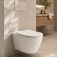 WC suspendu en porcelaine de luxe monobloc avec système de chasse d'eau dissimulé et siège hygiénique pour salles de bain de villas
