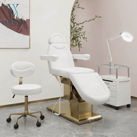 Table de massage esthétique de luxe à 3 moteurs, lit de soin incurvé pour cils, base dorée en acier inoxydable, chaise faciale, lit facial, vente chaude