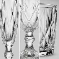Ensemble de verrerie vintage en verre gaufré à coupe diamantée, sans plomb, comprenant des gobelets à pied et des verres à eau, vente en gros d'usine, personnalisable pour mariage et bar