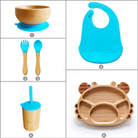 Ensemble d'alimentation pour bébé en bambou écologique pour les repas quotidiens – Assiette et bol à ventouse à motif de dessin animé, bavoir inclus, facile à nettoyer, pour usage domestique