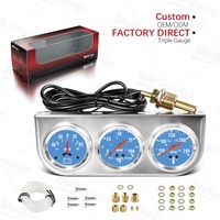 Set Gauge Triple MrGauge 2 inci 52mm Dial Biru, Pengukur Tekanan Oli, Suhu Air, dan Amperemeter untuk Mobil, Truk, Hot Rod, Universal