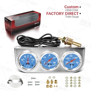 Ensemble de 3 jauges MrGauge 2" 52mm, cadran bleu, pression <span class=keywords><strong>d</strong></span>'huile, température de l'<span class=keywords><strong>eau</strong></span>, ampèremètre pour voitures, camions, hot rods, montage universel - Product Image 1
