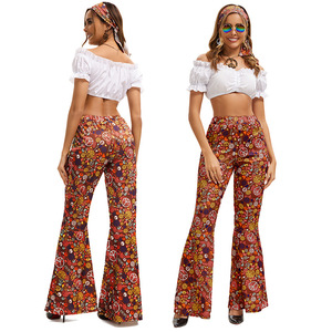 Pantalones Anchos de Estilo Hippie para Mujer, Pantalones con Estampado de Bloques de Color y Pañuelo en la Cabeza, Pantalones Casuales de Moda - Product Image 3