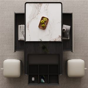 Moderne Multifunctionele Opslag Rechthoekige Tv-Standaard Salontafel Set Met Kruk Uitschuifbare Middentafel Voor Woonkamer - Product Image 4