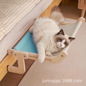 Wooden Cat Hammock Checkered Rectangle Pet <b>Bed</b> Window Mount For Cats Sunbathing - Product Image 3
