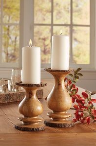 Juego de Portavelas de Madera con Borde de Corte Rústico ADC, Soporte para Velas de Pilar Pulido Rústico, Centro de Mesa para Decoración del Hogar y Bodas - Product Image 3