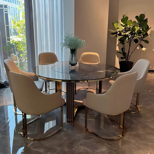 Chaises de salle à manger en tissu de luxe moderne, meubles de salle à manger, acier inoxydable avec cuir, ensemble complet de table et de chaises pour la maison - Product Image 5