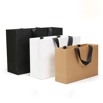 Sacola de compras de luxo personalizada com alça de papel Kraft, sacola lisa para compras de roupas e presentes, em vários tamanhos, sem logotipo