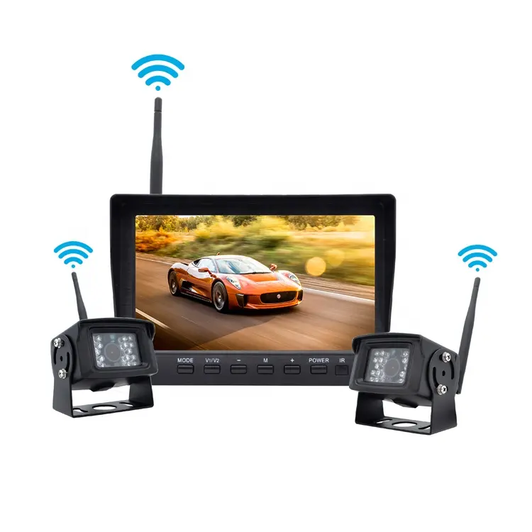2.4GHz Digital Wireless Dual Car Backup Camera Parking Assistance Waterproof IR Night Vision 7" Monitor System For RV Truck Bus