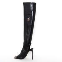 2024 Sexy dames talon aiguille bout ouvert sandales bottes femmes cuissardes en cuir